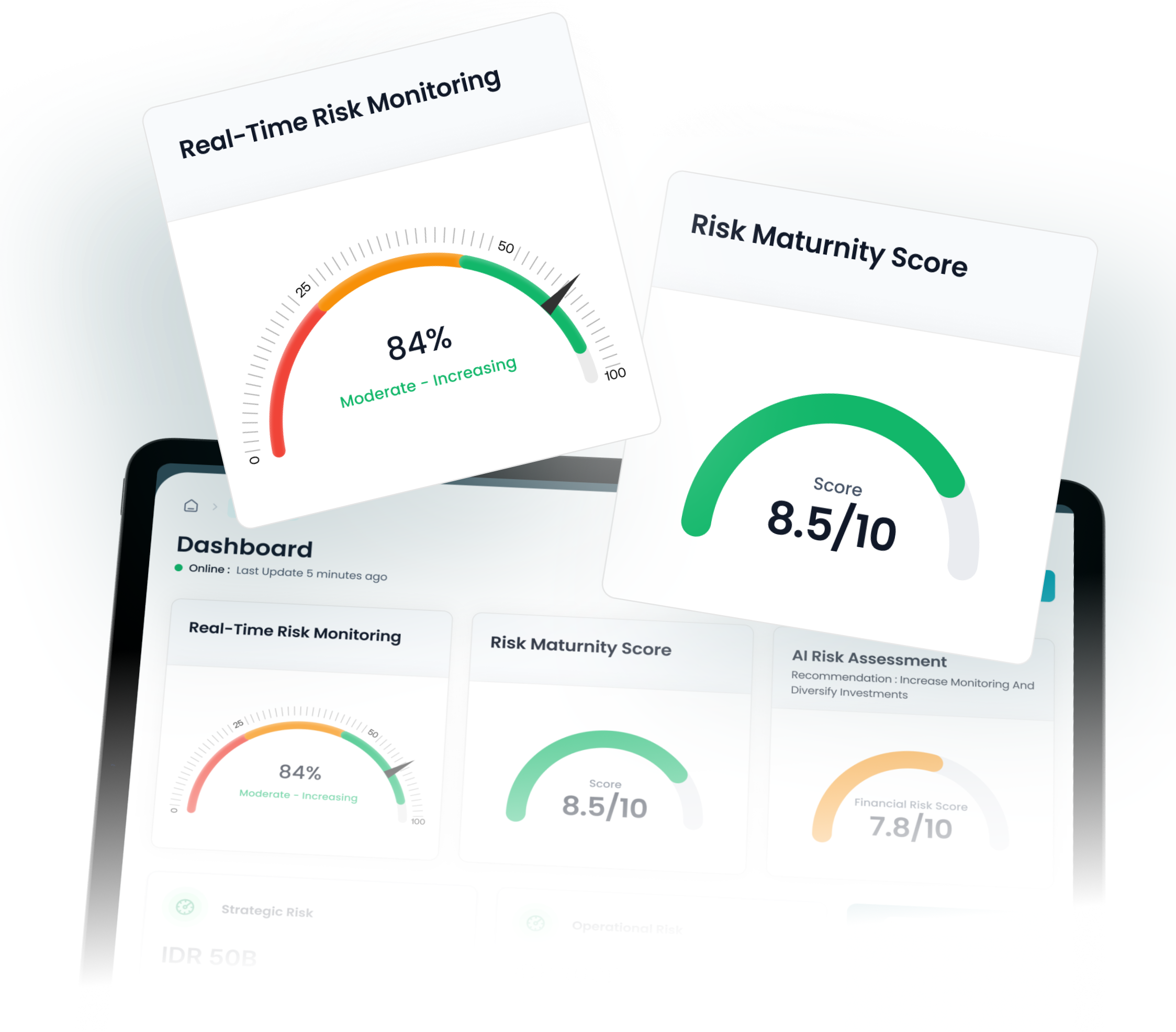 Decision Support System dashboard with real-time risk monitoring, maturity scores, and AI risk assessment